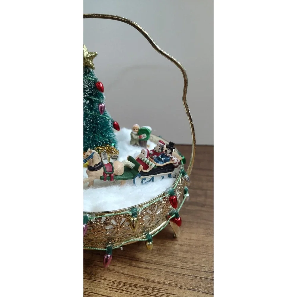 Handmade Christmas Scene Assemblage Art Sleigh Ride Snowman Tree Horse Wreathe